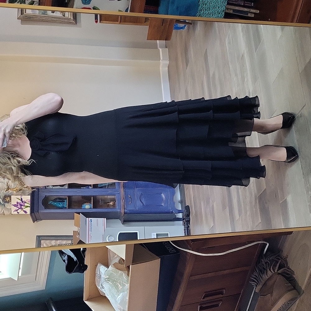 Cheap and Chic By Moschino Black Drop Waist Tired Ruffled Maxi Dress S/M